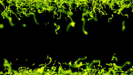 Neon Green Strings Frame. Vibrant green strings on black background , illustration. 