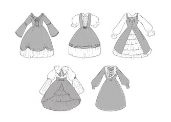 灰色のメイド服のイラストセット