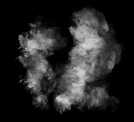 Abstract white puffs of smoke swirls overlay on black background pollution. Royalty high-quality...