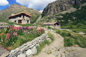 Maisons anciennes de montagne au hameau de L'écot dans les Alpes. © lamax