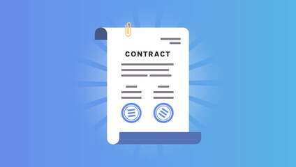Contract closing agreement with paper and digital signature stamp flat vector illustration.