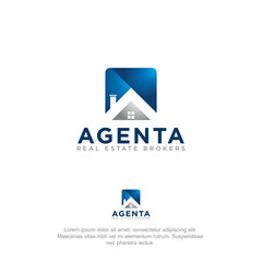 agenta real estate brokers logo, geometry building and negative space home vector