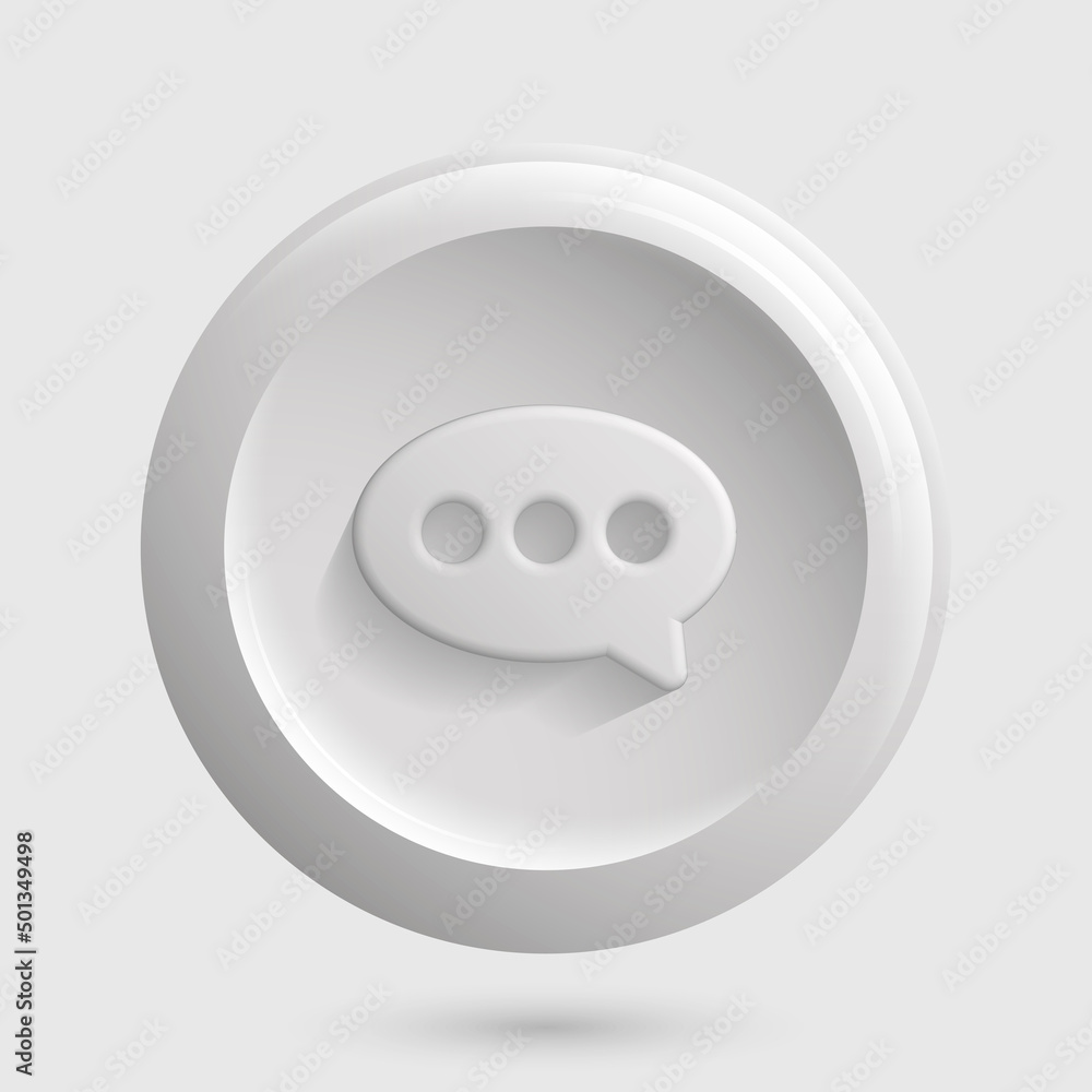 Poster white round message icon. isolated 3d texting button. vector illustration