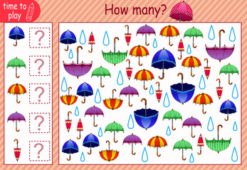 children's educational game. the logic problem. count how many umbrellas are in the picture. mathematics. umbrella.