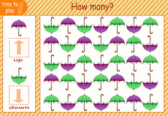 children's educational game. the logic problem. count where the umbrellas look up or down. umbrella.