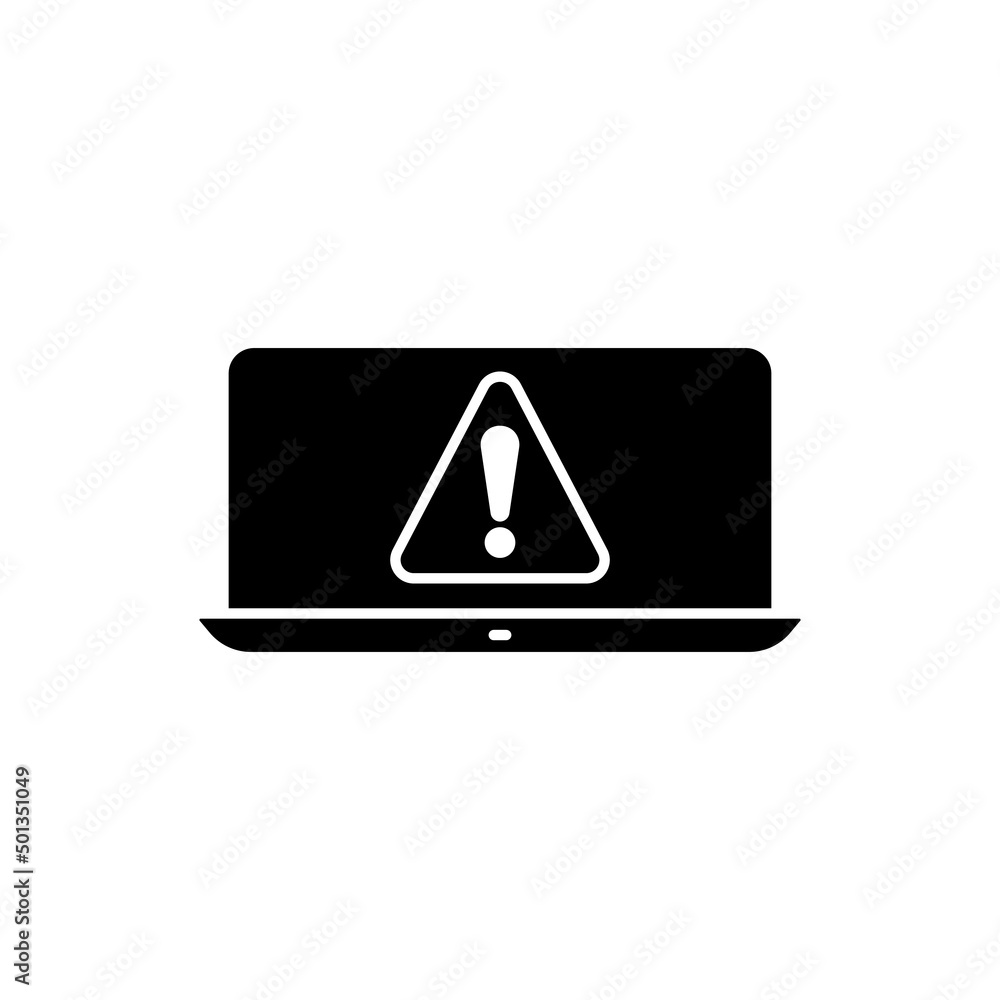 Poster laptop icon with exclamation mark. suitable for notification symbol, warning. solid icon style. simp