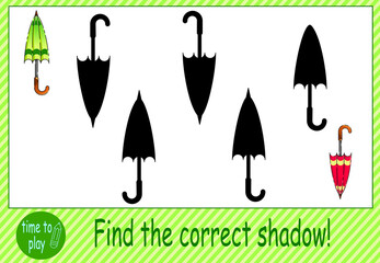 children's educational game. the logic problem. find the right shadow. umbrella.