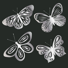 Obraz premium silver butterflies silhouette, on a black background, isolated, vector