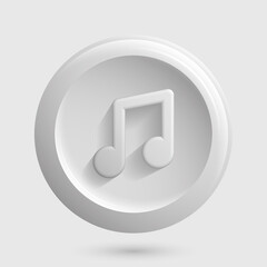 White Music Icon. Round Isolated Button. Vector illustration