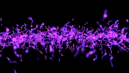 Purple Strings of Energy. Neon purple color strings on black background.
