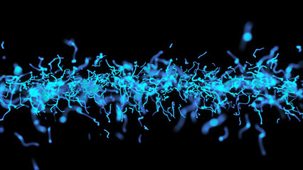 Blue Strings of Energy. Neon blue strings on black background.