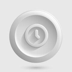 White Clock Icon. Isolated 3D Round App Button. Vector illustration
