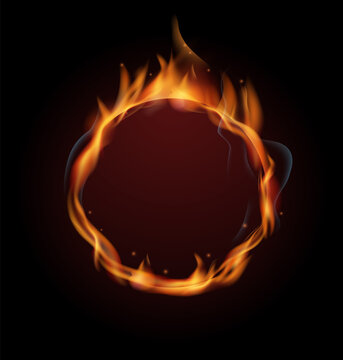 Round fire template. Realistic burning circular flame