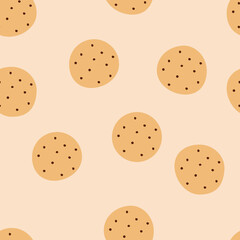 Cookie pattern, seamless vector pattern, cookies with chocolate drops