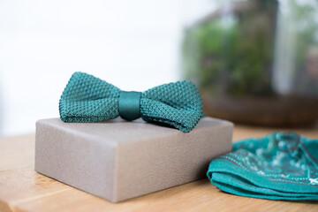 noeud papillon et foulard bleu canard