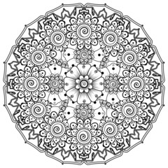 Circular pattern in form of mandala for Henna  Mehndi  tattoo  decoration. Coloring book page.