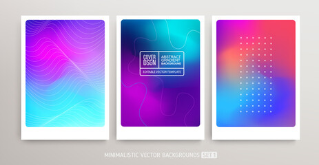 Minimalistic poster or cover layout with bright gradient blurring background. Trendy gradient cover design with abstract background. Modern A4 cover design template. Editable vector