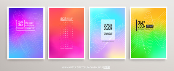 Minimalistic cover design with abstract gradient background. A4 poster template with soft colorful and wavy fluid shapes. A4 layout for flyer, annual report, book, presentation. Editable vector 