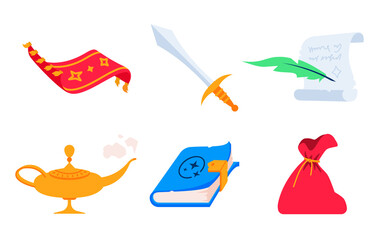 Fairy tale and imagination - flat design style icons set