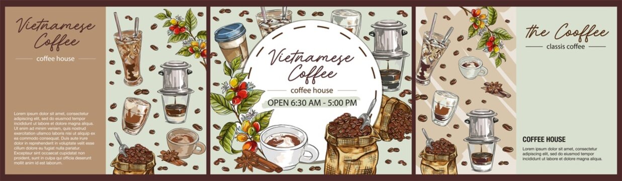 Set of coffee banner templates coffee time concept. Can be used for web banner, Graphic style elements: postcard, sticker, menu, label, packaging.
