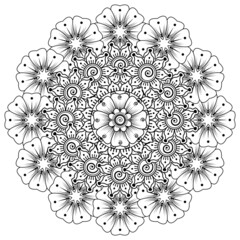 Circular pattern in form of mandala for Henna  Mehndi  tattoo  decoration. Coloring book page.