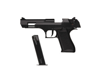 Modern semi-automatic pistol. A short-barreled weapon for self-defense. Arming the police, special units and the army. Isolate on a white back.