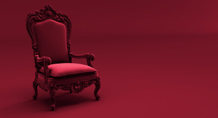 3D render of pink royal armchair on red background