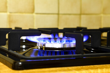 Close up of a gas burning hob