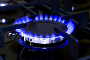 Close up of a gas burning hob