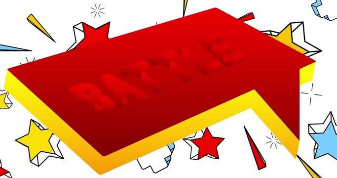 Battle. Word in speech bubble. Comic book video. Pop art text on white messaging banner. Thought, idea sign.