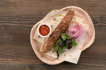 lula kebab from meat in lavash