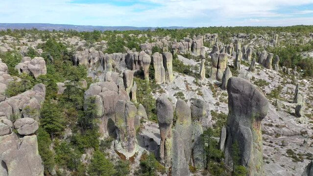 Rock formations of Valle de los Monjes, Chihuahua, aerial circle shot