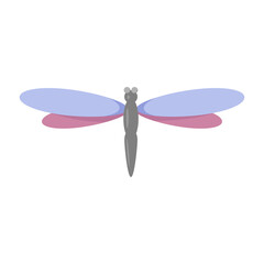 A simple purple-pink dragonfly on a white background