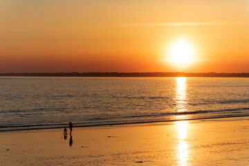 Sunset or moon-rise on the seaside in Morbihan, Bretagne, France