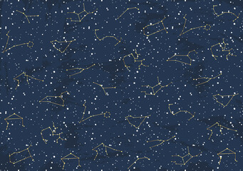 Hand drawn card of golden constellation and star. Constellation celestial space. Zodiac horoscope symbol, star astrology, astrology sign, icon. Magic space galaxy, vector sketch illustration © Diana Kovach