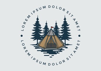 Cone tent and pine trees illustration