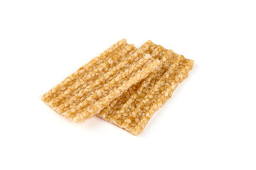 sesame seed honey bar, isolated on white background.