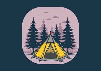 Cone tent and pine trees illustration