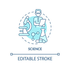 Science turquoise concept icon. Knowledge explanations. Social institution abstract idea thin line illustration. Isolated outline drawing. Editable stroke. Arial, Myriad Pro-Bold fonts used