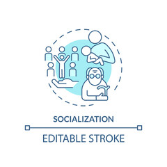 Socialization turquoise concept icon. Social norms. Social institutions function abstract idea thin line illustration. Isolated outline drawing. Editable stroke. Arial, Myriad Pro-Bold fonts used