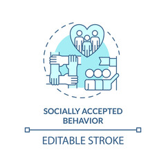 Socially accepted behavior turquoise concept icon. Social institutions advantage abstract idea thin line illustration. Isolated outline drawing. Editable stroke. Arial, Myriad Pro-Bold fonts used