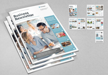 Business Newsletter Layout with Pale Blue and Gray Elements