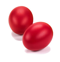 two shiny easter red eggs isolated on a white background - 501361000