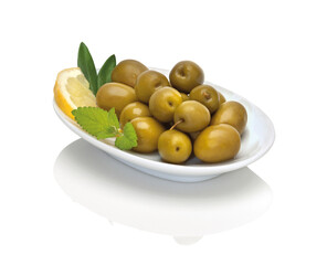 green olives in a small plate - 501361003