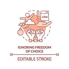 Ignoring freedom of choice red concept icon. Disadvantage of social institution abstract idea thin line illustration. Isolated outline drawing. Editable stroke. Arial, Myriad Pro-Bold fonts used