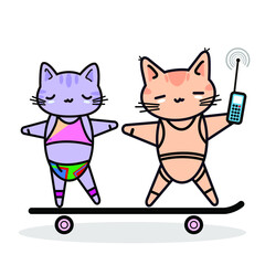 Funny animals. Little kittens. Vector image in cartoon style. Color image.