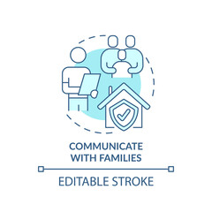 Communicate with families turquoise concept icon. Trauma informed teaching abstract idea thin line illustration. Isolated outline drawing. Editable stroke. Arial, Myriad Pro-Bold fonts use