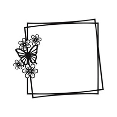 Obraz premium Frame in the shape of a square with flowers and butterfly. Floral Frame. Suitable for cutting machine 