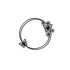 Frame in the shape of a circle with flowers and butterfly. Floral Frame. Suitable for cutting machine 
