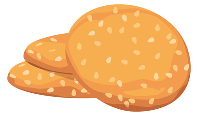 Sesame seed cookie. Round homemade biscuit icon - obrazy, fototapety, plakaty